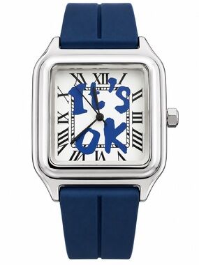 Brand New It’s Okay Silver Tank Watch with Blue Rubber strap